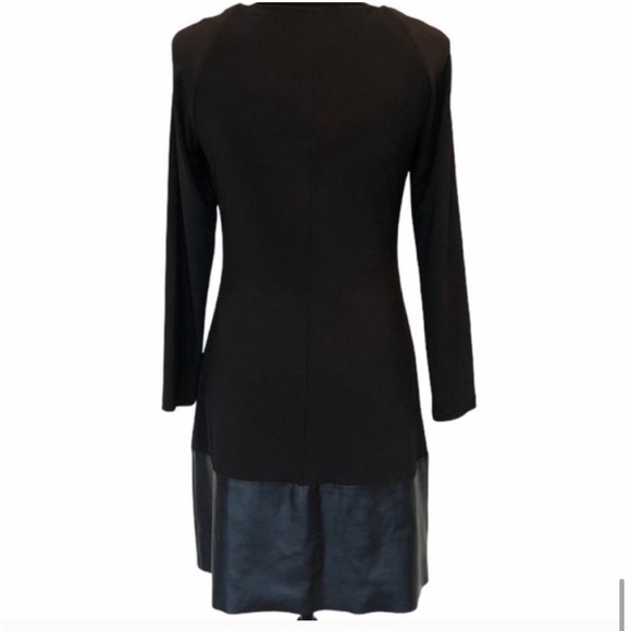 Frank Lyman pullover black long sleeve stretch vegan leather trim dress medium - Picture 3 of 9